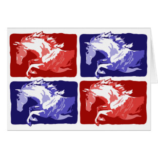 springpaarden blokdruk in rood en blauw