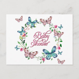 SPRINGSTROOMBUTTERFLY WREATH BABY SHOWER UITNODIGING BRIEFKAART