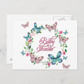 SPRINGSTROOMBUTTERFLY WREATH BABY SHOWER UITNODIGING BRIEFKAART (Voorkant / Achterkant)
