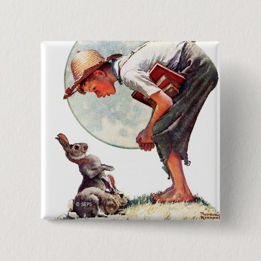 Springtime, 1935 jongen met bunny vierkante button 5,1 cm (Voorkant)