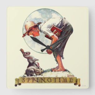 Springtime, 1935 jongen met bunny vierkante klok