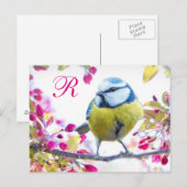 Springtime Bird Monogram Briefkaart (Voorkant / Achterkant)