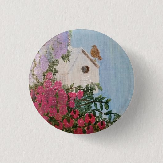 Springtime Birdhouse Pin Button (Voorkant)