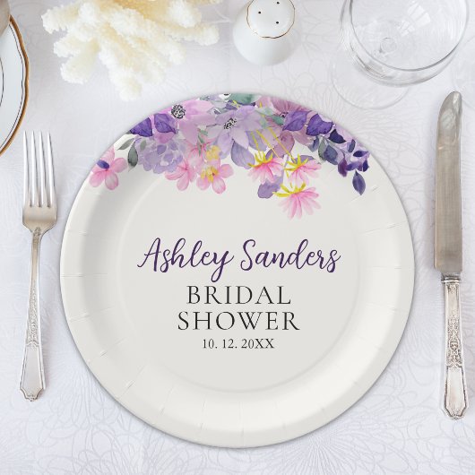 Springtime Bridal Shower with Violet Blooms Papieren Bordje
