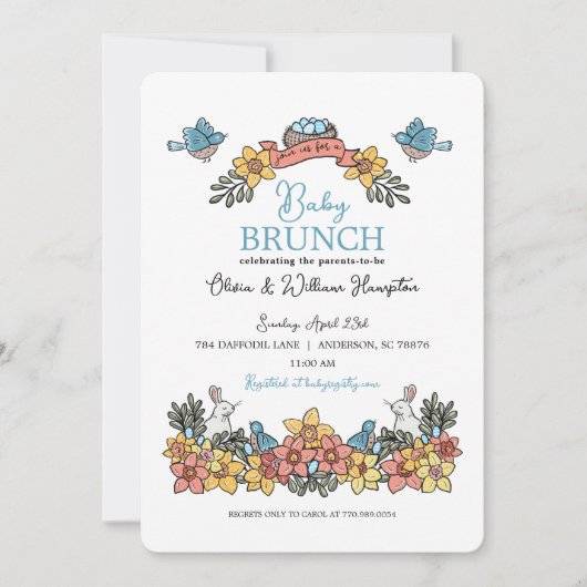 Springtime Brunch Baby shower Uitnodiging (Voorkant)