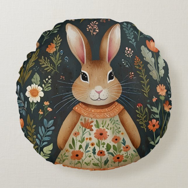 Springtime Bunny Magic Ronde Kussen (Voorkant)