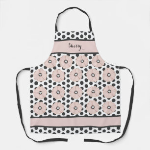Springtime Cheery Pink Floral Polka Dot Apron Schort