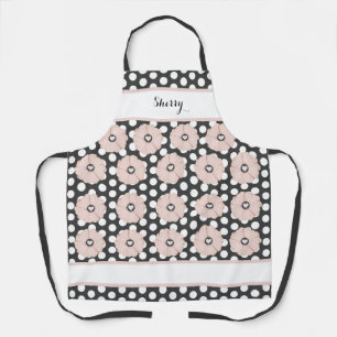 Springtime Cheery Pink Floral Polka Dot Apron Schort