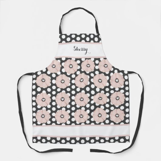 Springtime Cheery Pink Floral Polka Dot Apron Schort (Voorkant)