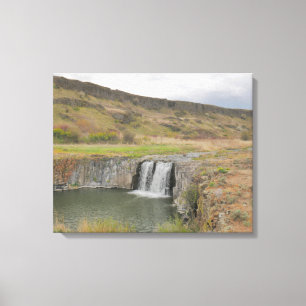 Springtime Desert Waterfall Landscape Foto Canvas Afdruk