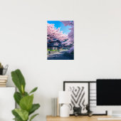 Springtime-dorp in Japan Poster (Thuiskantoor)