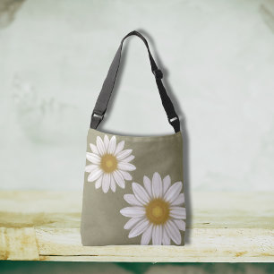 Springtime Dusty Sage Daisy met de hand getekend Crossbody Tas