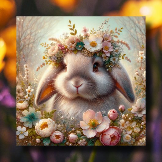 Springtime Flowers Schattige Lop Eared Bunny Paasf Feestdagenkaart