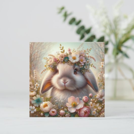 Springtime Flowers Schattige Lop Eared Bunny Paasf Feestdagenkaart (Staand voorkant)