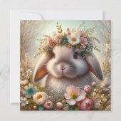 Springtime Flowers Schattige Lop Eared Bunny Paasf Feestdagenkaart (Voorkant)