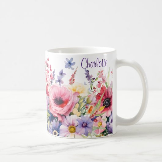Springtime Flowers Voeg Naam Gift Coffee Koffiemok (Rechts)