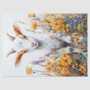 Springtime Goat Kind Yellow Wildflowers Decoupage Tissuepapier
