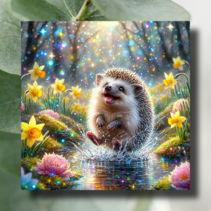 Springtime Hedgehog Joy Daffodil Wonderland Pasen Feestdagenkaart