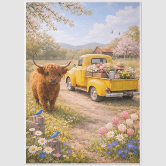 Springtime Highland Cow  Tissuepapier (Voorkant)