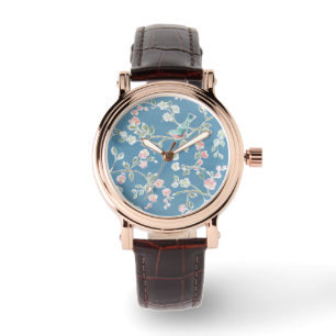 Springtime-patroon - vogels en bloemen horloge