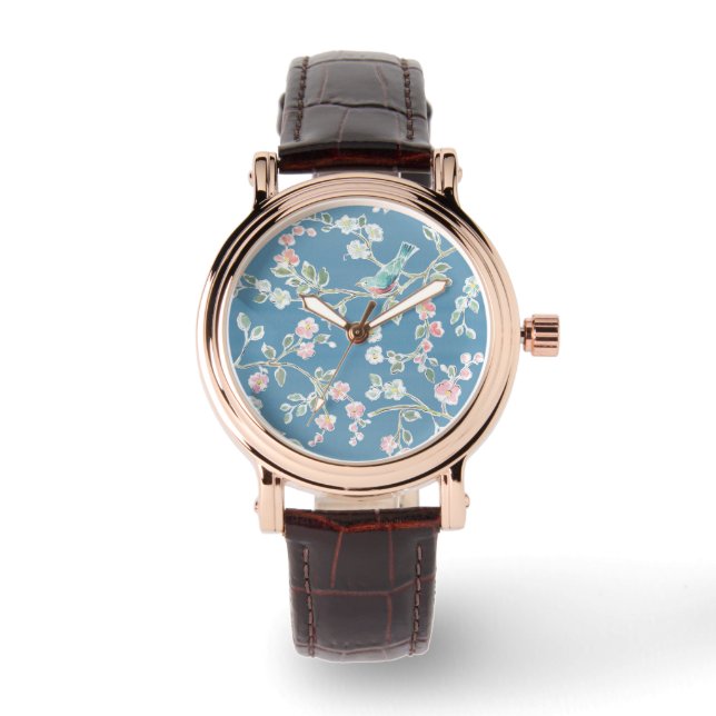 Springtime-patroon - vogels en bloemen horloge (Voorkant)