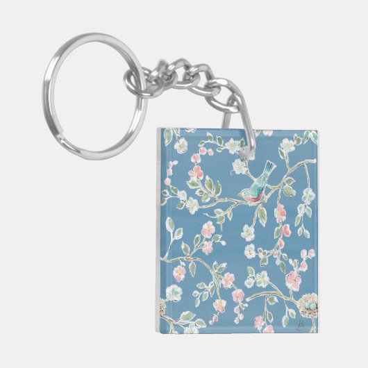 Springtime-patroon - vogels en bloemen sleutelhanger (Voorkant Links)