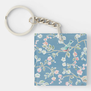 Springtime-patroon - vogels en bloemen sleutelhanger