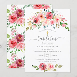 Springtime Peonies Roos Floral Baptisme Invitation Kaart