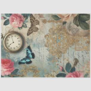 Springtime Pocket Watch Bloemen Decoupage Papier