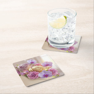 Springtime Splendor 3D-Wenskaart met Dew-Kiss Vierkante Kartonnen Onderzetter