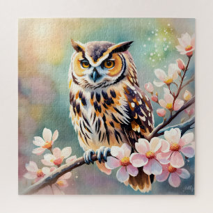 Springtime Uil, roze bloesems Legpuzzel