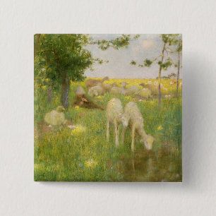 Springtime Vierkante Button 5,1 Cm