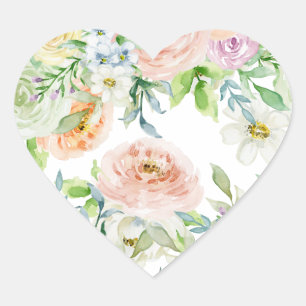 Springtime Waterverf Bloemen Roos Tuin Pastel Hart Sticker