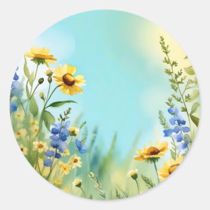 Springtime Wildflowers in zacht blauw Ronde Sticker