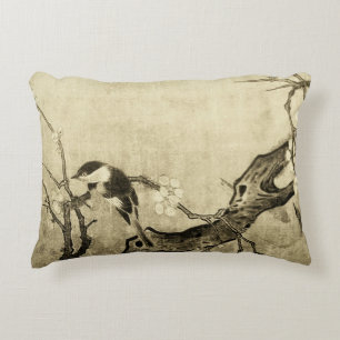 SPRINGVOGELS EN STROOMBOOM, Sepia Brown Floral Accent Kussen
