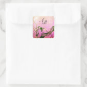 SPRINGVOUDIGE EN STROOMTREE MONOGRAM Pink Fuchsia Vierkante Sticker (Tas)