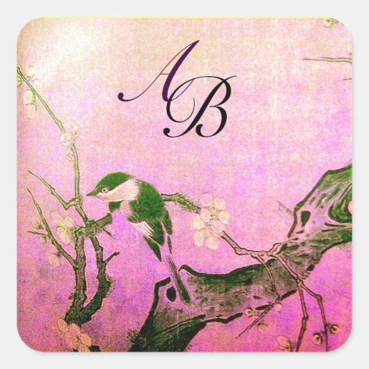SPRINGVOUDIGE EN STROOMTREE MONOGRAM Pink Fuchsia Vierkante Sticker (Voorkant)