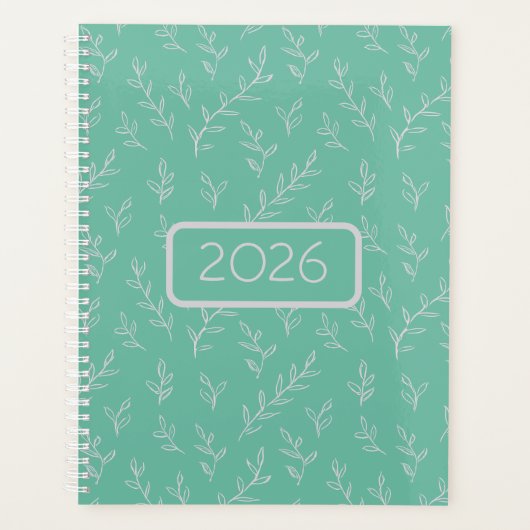 Springy: Hand-Sketched Leaves on Mint Green Planner (Voorkant)