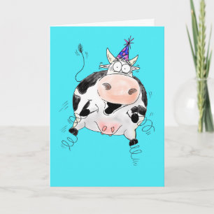Springy Koe Cartoon Happy Birthday Kaart
