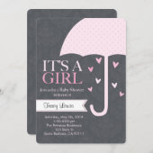 Sprinkle-Baby shower Uitnodiging in roze en grijs (Voorkant / Achterkant)