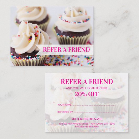 Sprinkle Cupcakes Bakery Aanbevelingskaartje (Voorkant / Achterkant)