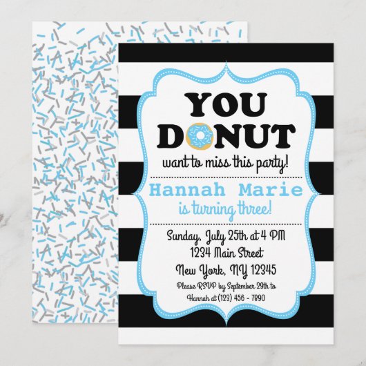 Sprinkle Donut Party Birthday Invitation Kaart (Voorkant / Achterkant)