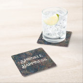 "Sprinkle Happiness" Grunge Textured Patchwork Vierkante Kartonnen Onderzetter (Insitu)