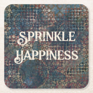 "Sprinkle Happiness" Grunge Textured Patchwork Vierkante Kartonnen Onderzetter