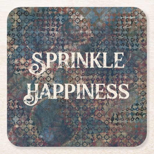 "Sprinkle Happiness" Grunge Textured Patchwork Vierkante Kartonnen Onderzetter (Voorkant)