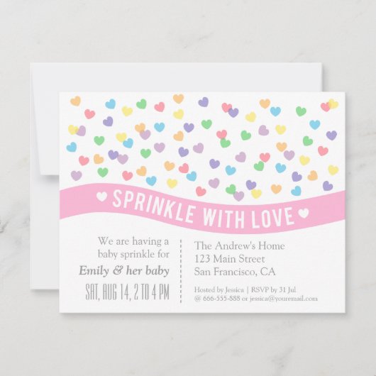 Sprinkle met Love Baby Sprinkle Invitations Kaart (Voorkant)