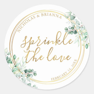 Sprinkle The Love Gold Greenery Eucalyptus Weddens Ronde Sticker