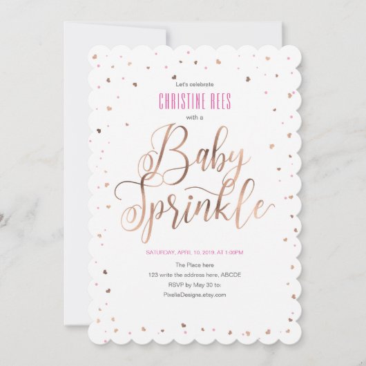 Sprinkle with Love, Modern, RoseGold, Baby Sprinkl Kaart (Voorkant)