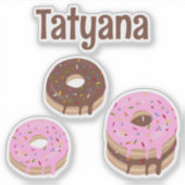 Sprinkled Donuts en Naam Custom Vinyl Cut Sticker (Voorkant)