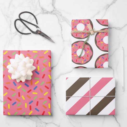 Sprinkles Donuts Stripes Gift Wrap Sheets Inpakpapier Vel (Voorkant)